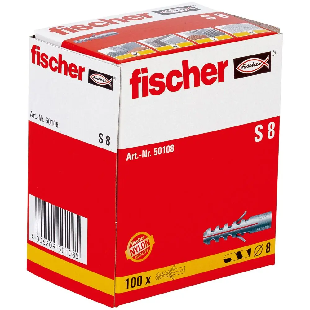 FISCHER -S 8C -Cheville à Expansion Collerette -8x40mm -Boite de 100 10 FISCHER -S 8C -Cheville à Expansion Collerette -8x40mm -Boite de 100 10