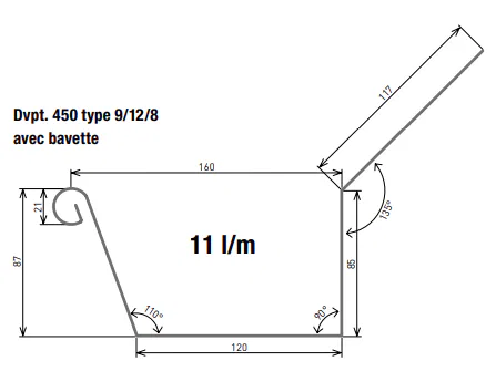 MOPAC -Gouttière Zinc Capucine 285/450/0,7 Ép. 0,7mm mopac-gouttiere-zinc-capucine-7mm 5