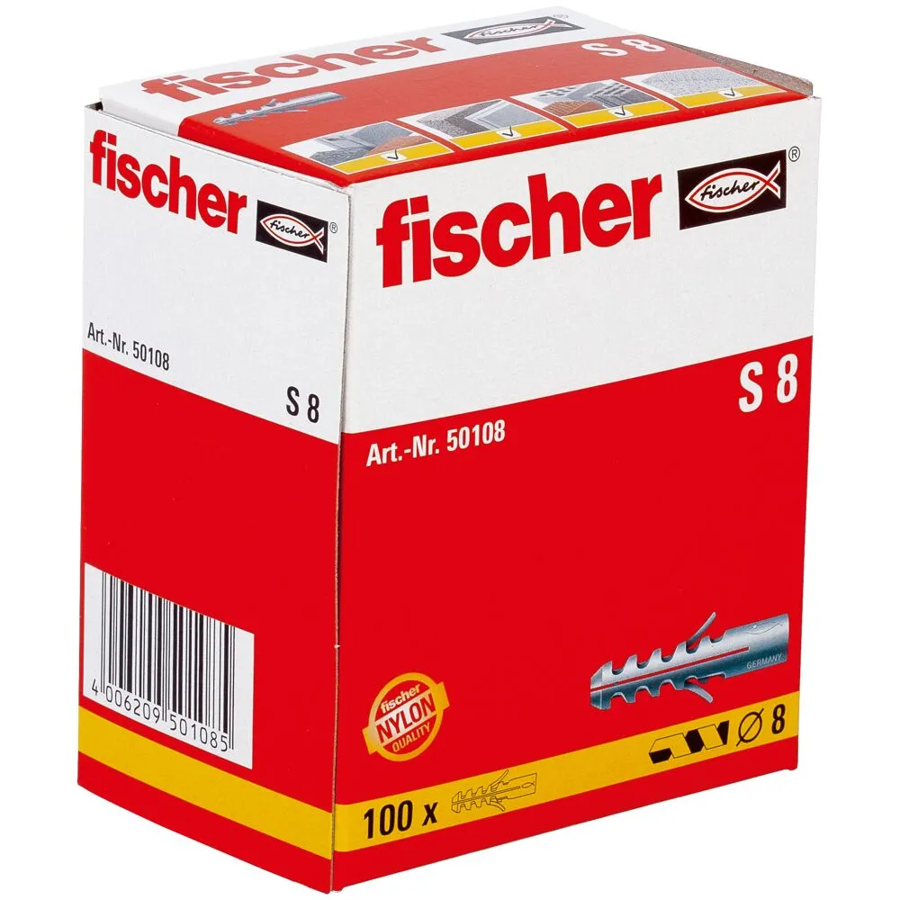 FISCHER -S 8C -Cheville à Expansion Collerette -8x40mm -Boite de 100