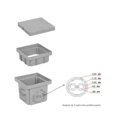 LEGOUEZ -Pluval 20 -PP -210x210x200mm -Avec Couvercle -Boite Pluvial en Polypropylène