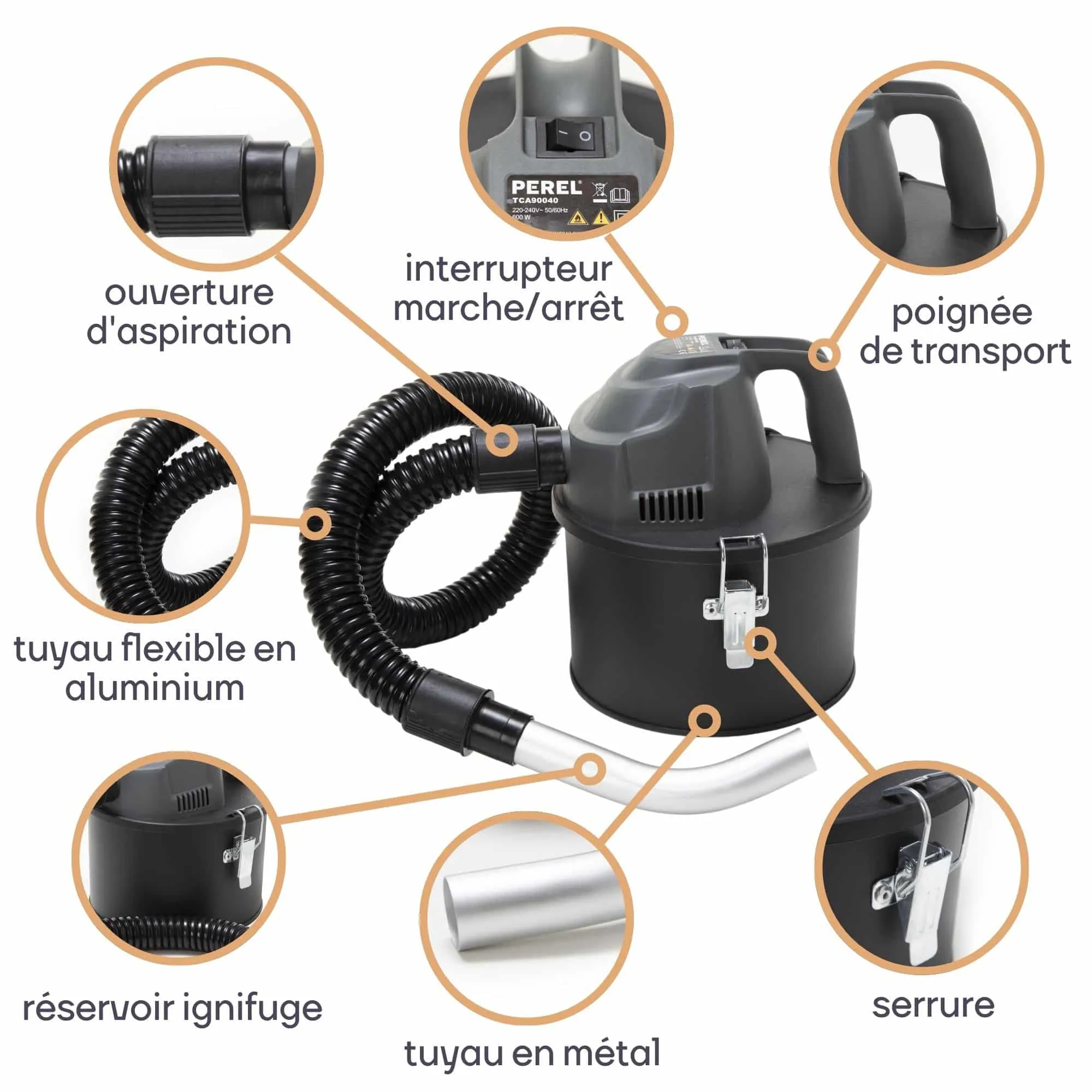 PEREL -TCA90041 -Mini Aspirateur à Cendresc -600W