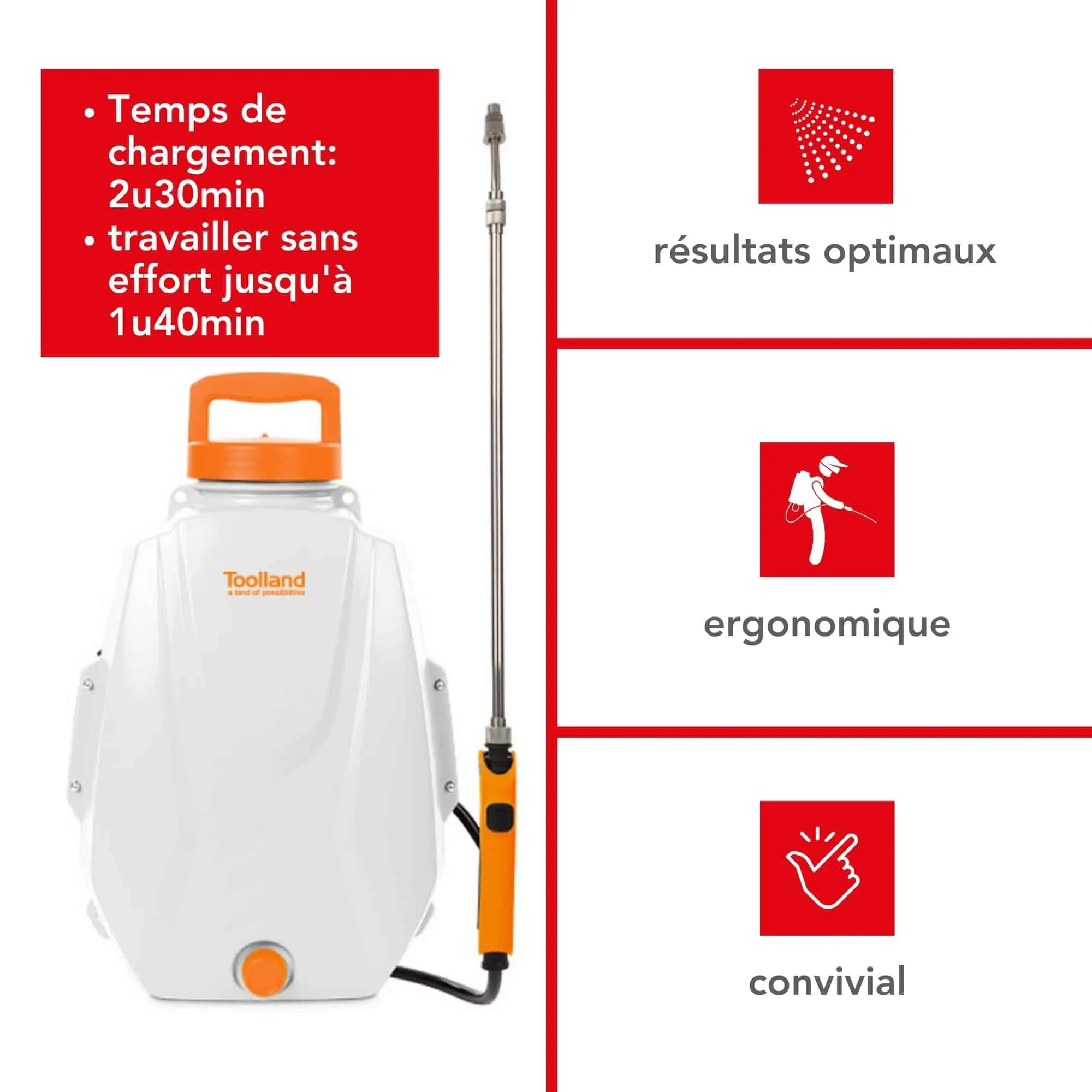 TOOLLAND -DTB10003 -Pulvérisateur de Jardin à Batterie Rechargeable