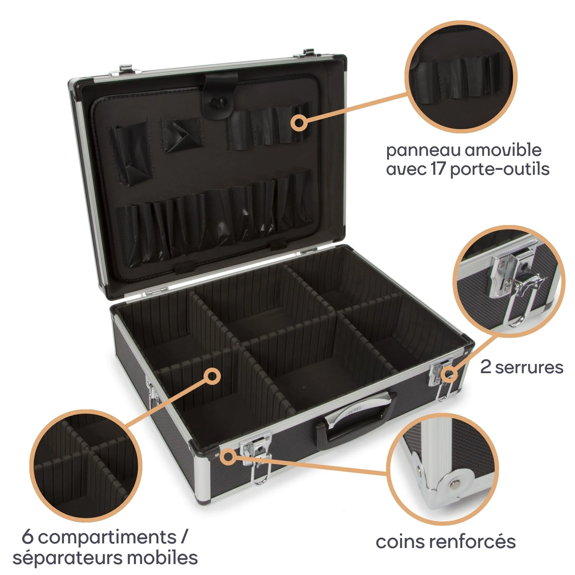 PEREL -1819-N -Mallette à Outils -Aluminium Noir