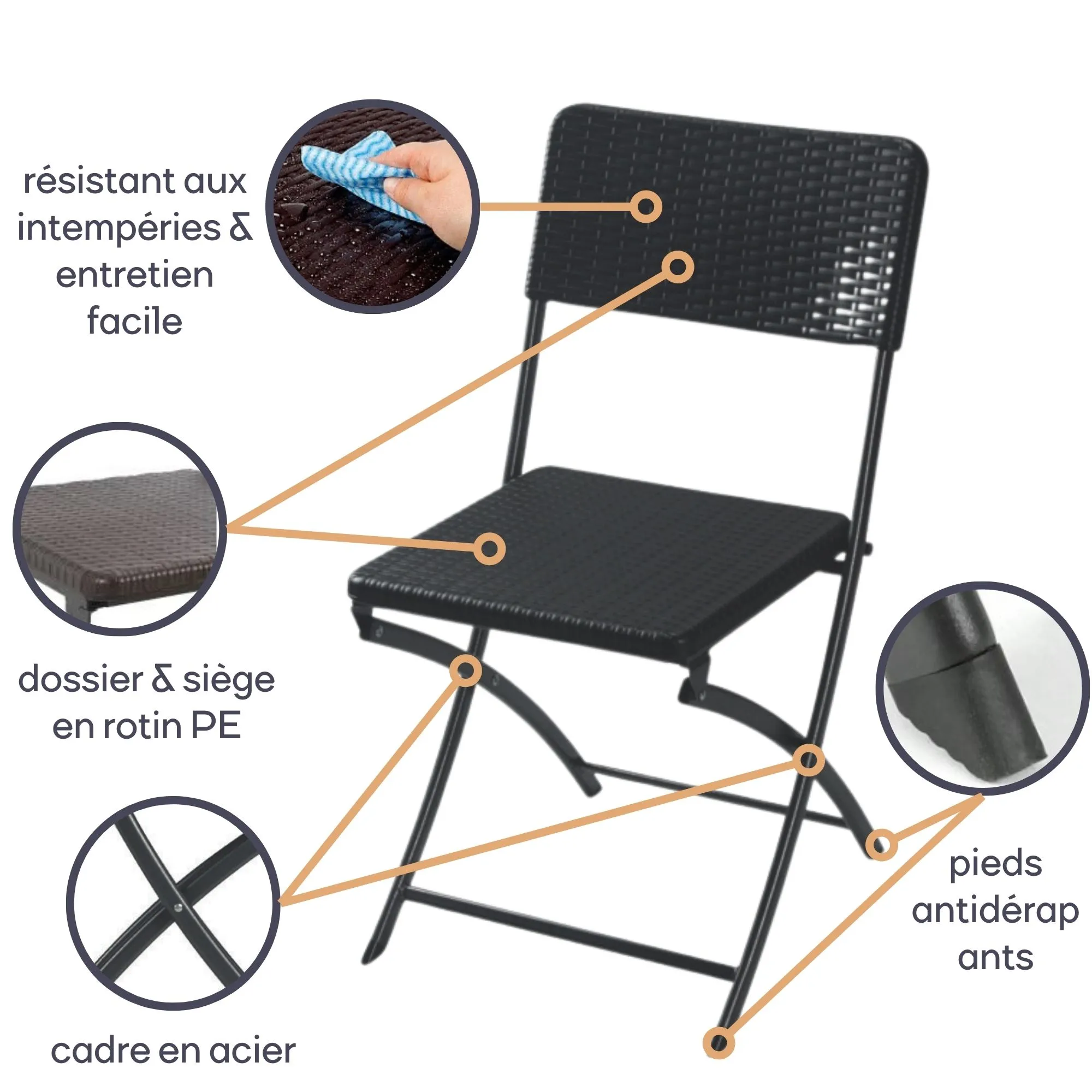PEREL -FP165R -Chaise Pliante