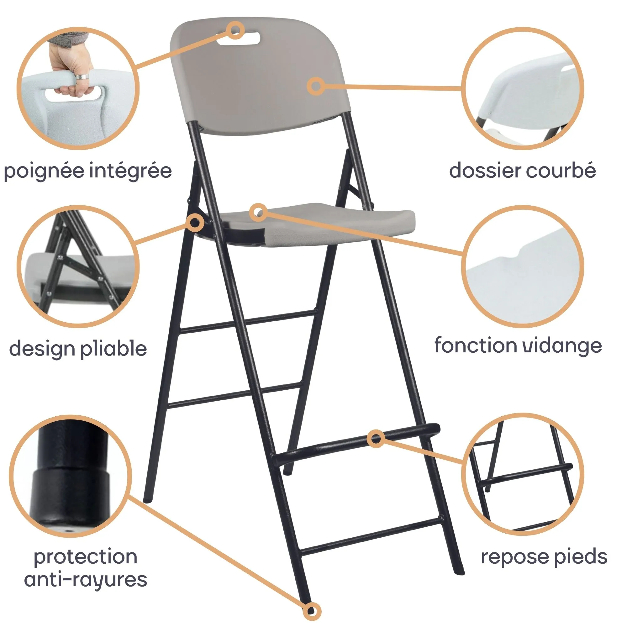 PEREL -FP140N -Chaise Haute Pliante