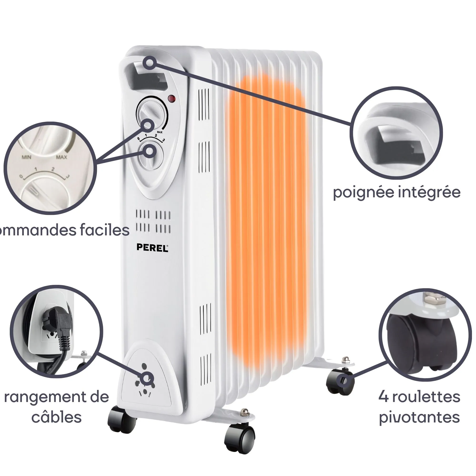 PEREL -TC78009N -Radiateur Bain d'Huile -2000 W