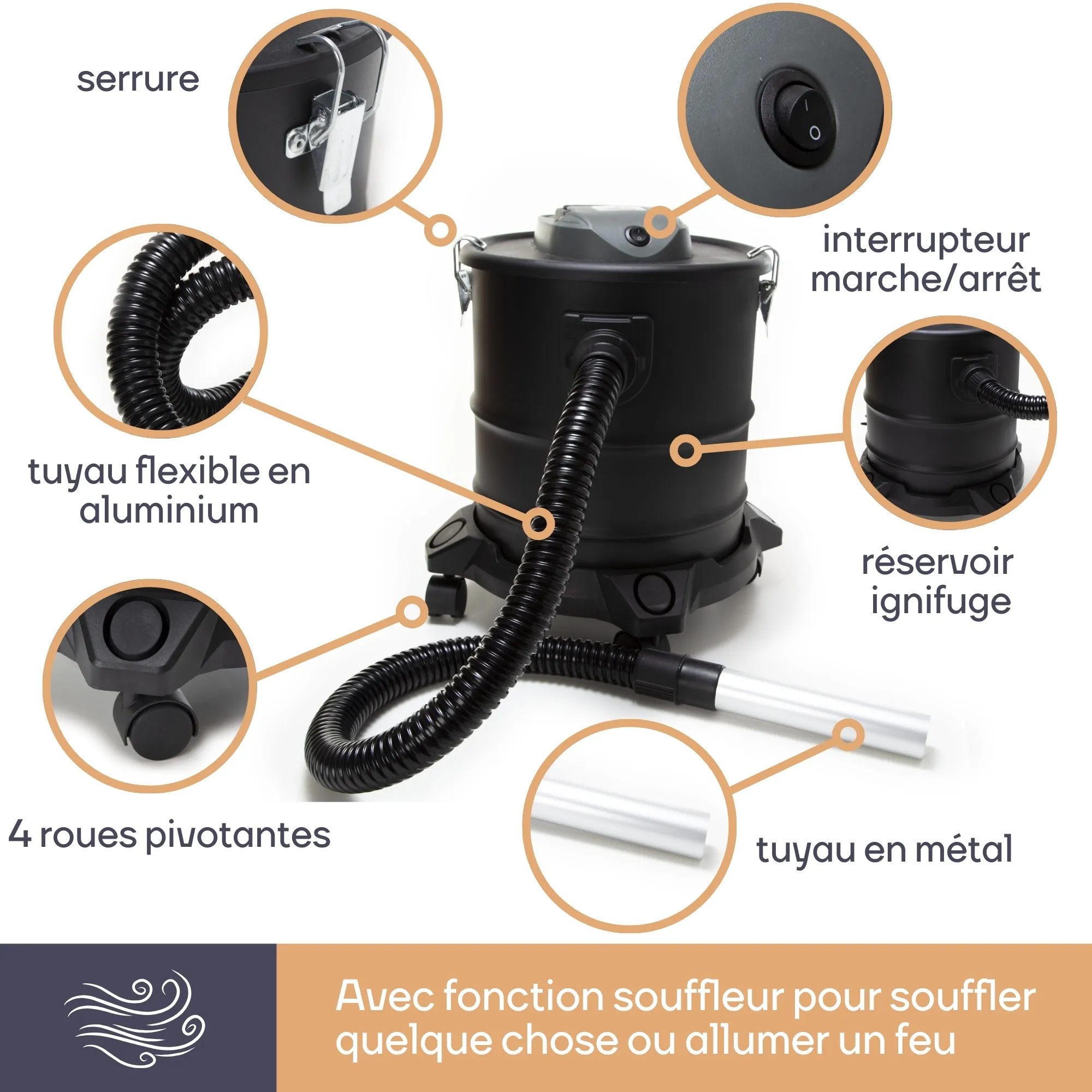 PEREL -TCA90201-Aspirateur à Cendres-Souffleur